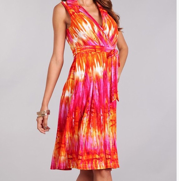 Tuscany Orange and Pink Tie-Dye Dress👗 - Picture 2 of 8
